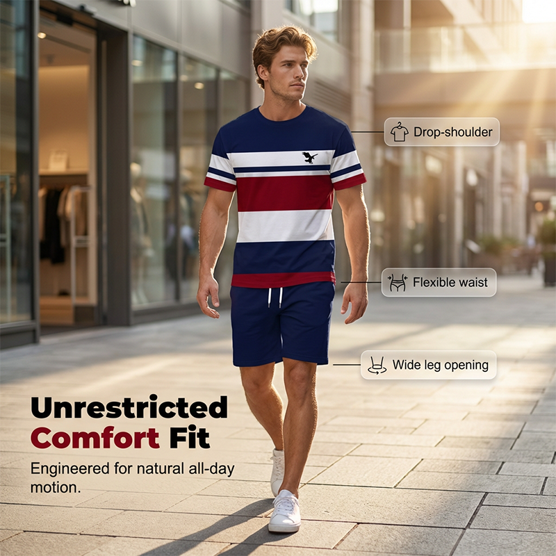 Lässiges Herren-Set aus farblich abgesetztem T-Shirt und Shorts