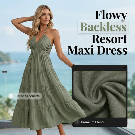 Gluschwein - 👗 50% RABATT! 🌴 Maxikleid für Damen mit Neckholder & Rückenfreiem Ausschnitt – Gestuft, Fließend & Im Resort-Stil Für Einen Eleganter Auftritt Im Urlaub 🌺