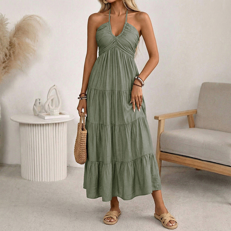 👗 50% RABATT! 🌴 Maxikleid für Damen mit Neckholder & Rückenfreiem Ausschnitt – Gestuft, Fließend & Im Resort-Stil Für Einen Eleganter Auftritt Im Urlaub 🌺