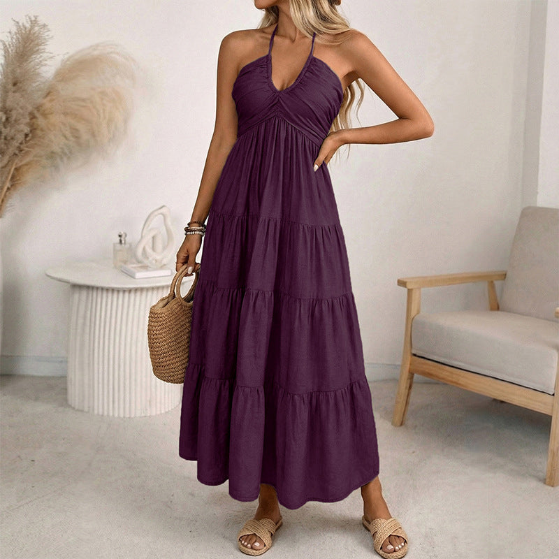 👗 50% RABATT! 🌴 Maxikleid für Damen mit Neckholder & Rückenfreiem Ausschnitt – Gestuft, Fließend & Im Resort-Stil Für Einen Eleganter Auftritt Im Urlaub 🌺
