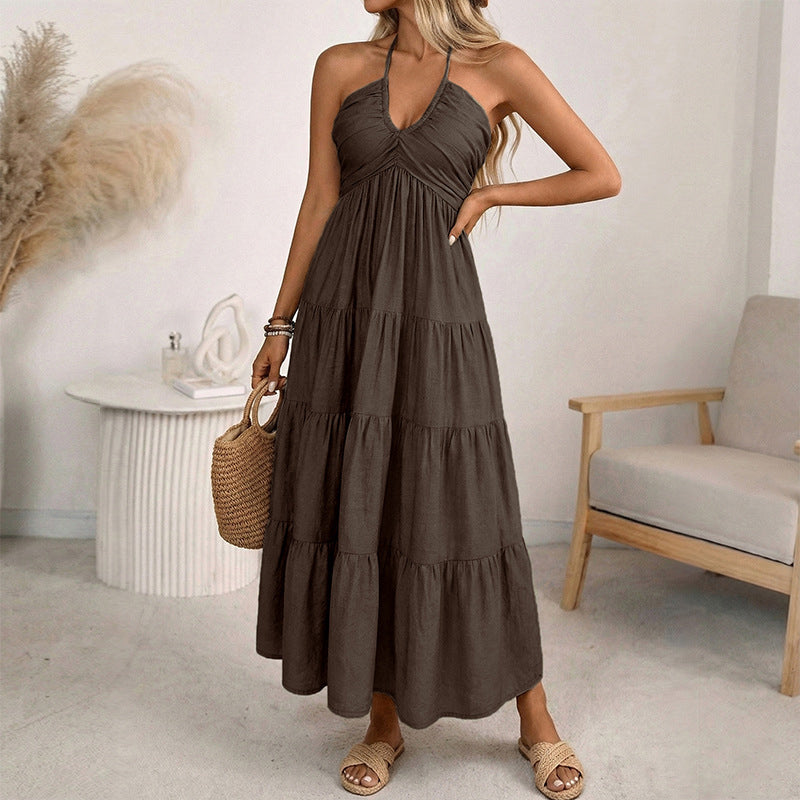 👗 50% RABATT! 🌴 Maxikleid für Damen mit Neckholder & Rückenfreiem Ausschnitt – Gestuft, Fließend & Im Resort-Stil Für Einen Eleganter Auftritt Im Urlaub 🌺
