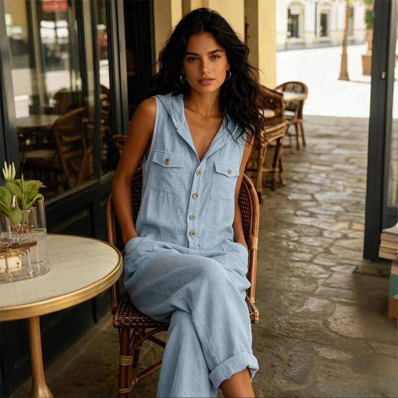 🎁2026 Neuheiten 55 % Rabatt💥Lässiger, ärmelloser Jumpsuit mit Kapuze für Damen