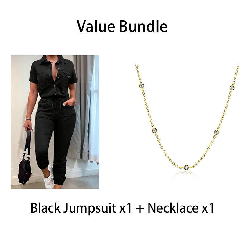 Kurzärmeliger Jumpsuit für Damen mit Knopfleiste