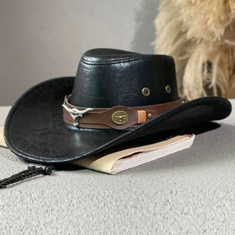 Gluschwein - 🤠 LIMITED-TIME 50% RABATT! ✨ Vintage-Cowboyhut mit breiter Krempe & Riemen – PU, Einheitsgröße, Verstellbar ☀️