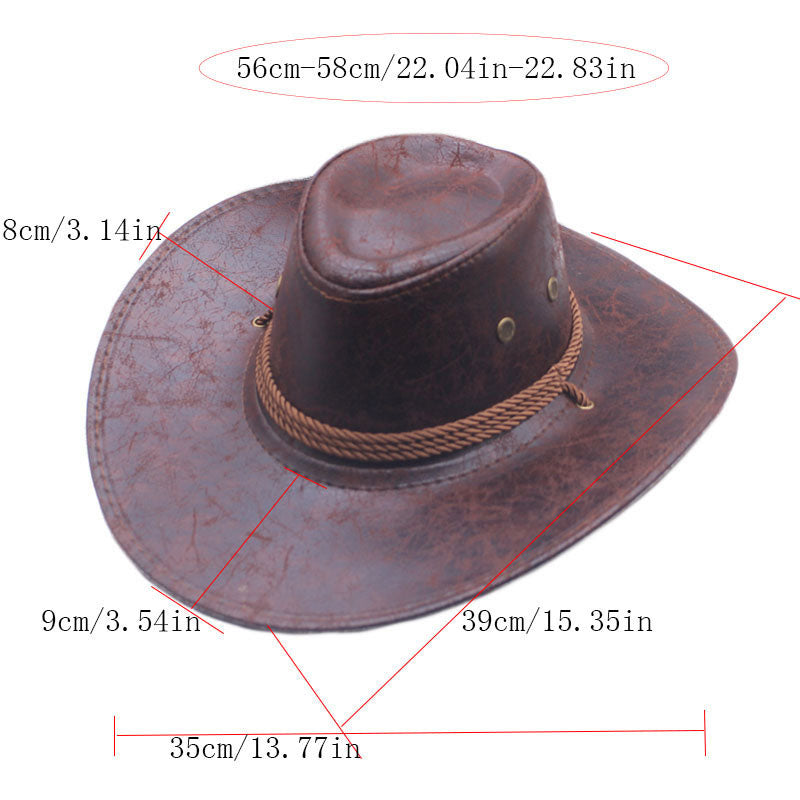 Gluschwein - 🤠 LIMITED-TIME 50% RABATT! ✨ Vintage-Cowboyhut mit breiter Krempe & Riemen – PU, Einheitsgröße, Verstellbar ☀️