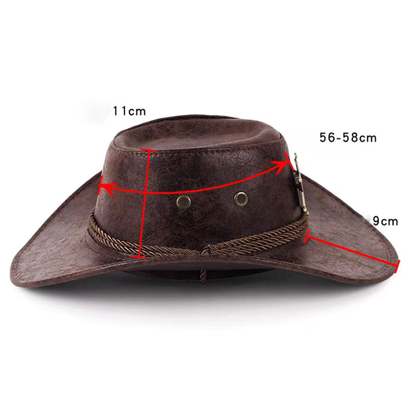 Gluschwein - 🤠 LIMITED-TIME 50% RABATT! ✨ Vintage-Cowboyhut mit breiter Krempe & Riemen – PU, Einheitsgröße, Verstellbar ☀️