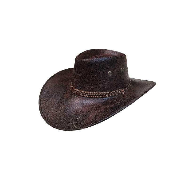 Gluschwein - 🤠 LIMITED-TIME 50% RABATT! ✨ Vintage-Cowboyhut mit breiter Krempe & Riemen – PU, Einheitsgröße, Verstellbar ☀️