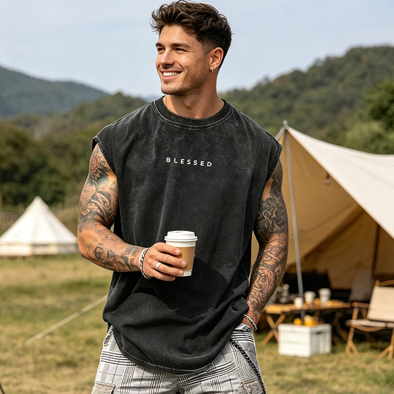 🖤Herren Vintage Tanktop "Acid-Wash" – ☁️Luftig, Locker & 💪Maskulin