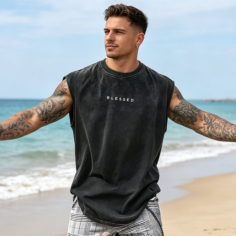 🖤Herren Vintage Tanktop "Acid-Wash" – ☁️Luftig, Locker & 💪Maskulin