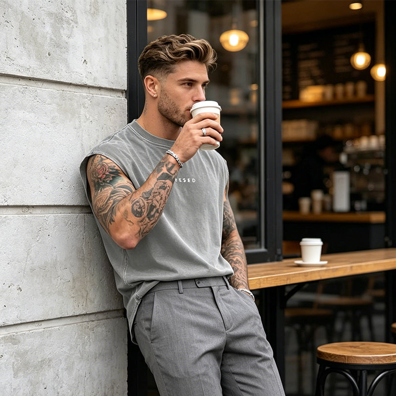 🖤Herren Vintage Tanktop "Acid-Wash" – ☁️Luftig, Locker & 💪Maskulin