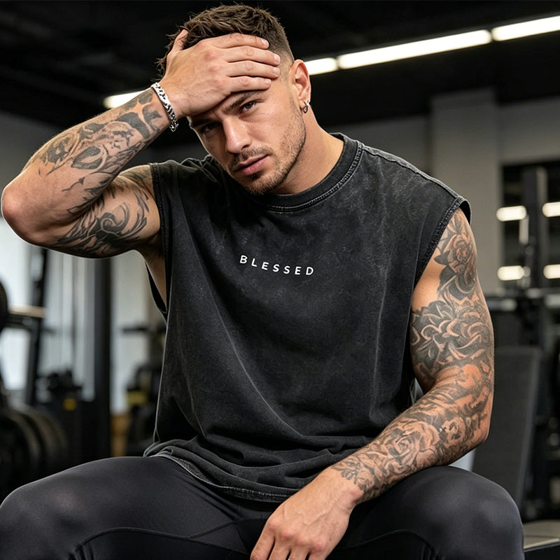 🖤Herren Vintage Tanktop "Acid-Wash" – ☁️Luftig, Locker & 💪Maskulin