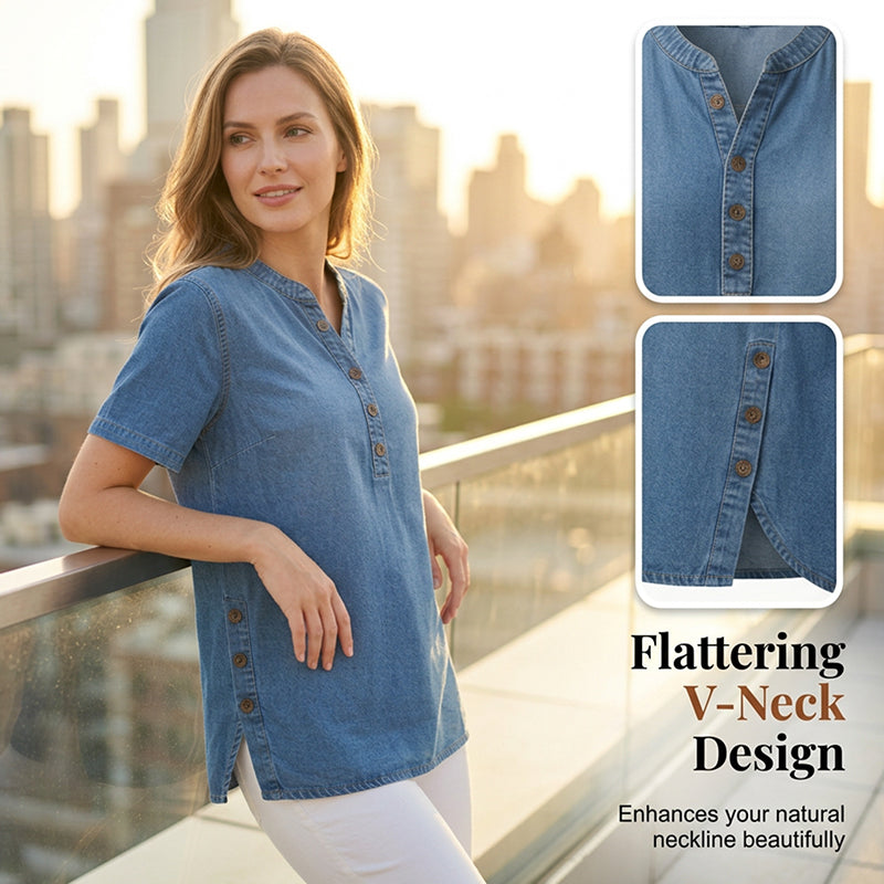 ⏰Atmungsaktives Freizeit-Oberteil im Denim-Look für Damen