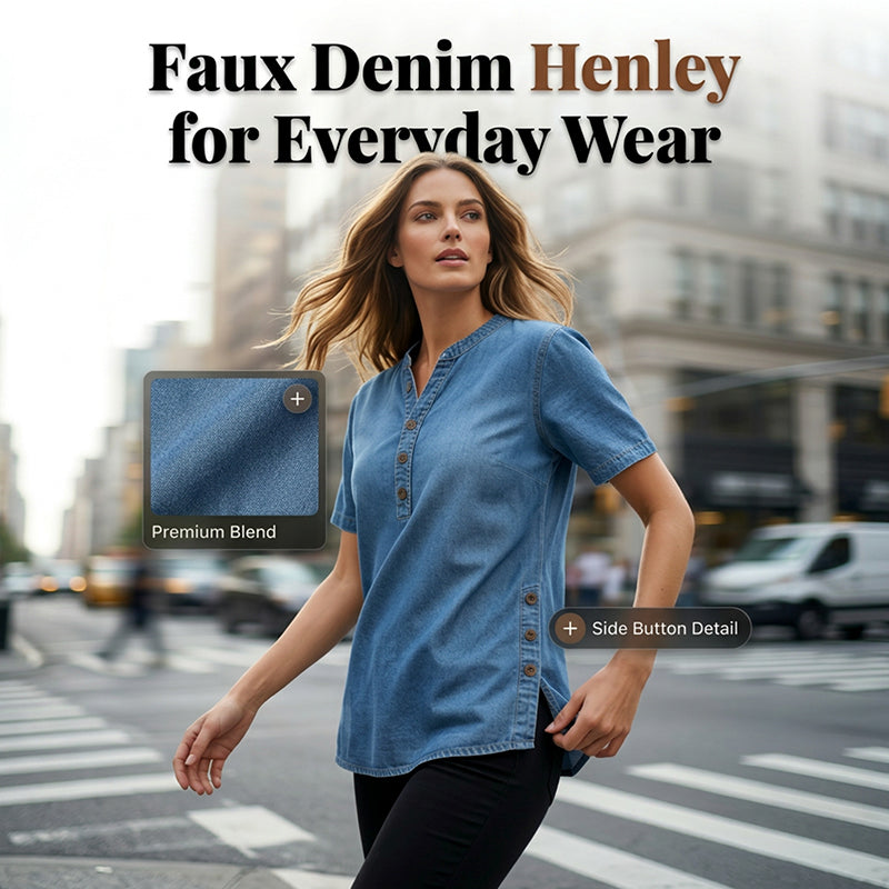 ⏰Atmungsaktives Freizeit-Oberteil im Denim-Look für Damen