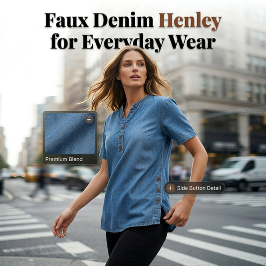 Gluschwein - ⏰Atmungsaktives Freizeit-Oberteil im Denim-Look für Damen