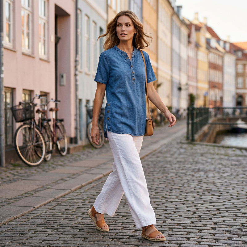 ⏰Atmungsaktives Freizeit-Oberteil im Denim-Look für Damen