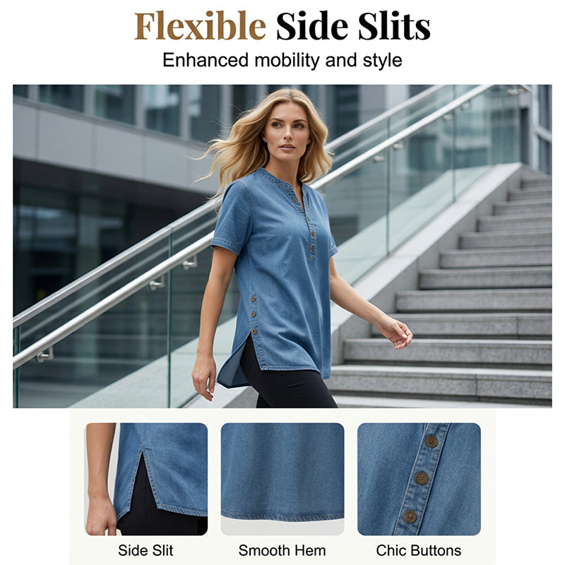 ⏰Atmungsaktives Freizeit-Oberteil im Denim-Look für Damen