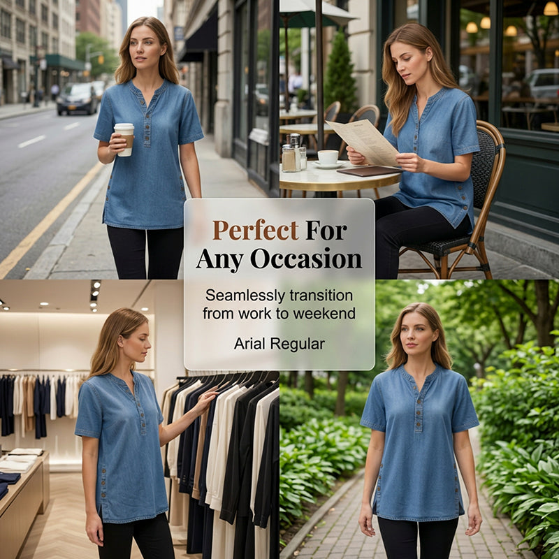 ⏰Atmungsaktives Freizeit-Oberteil im Denim-Look für Damen