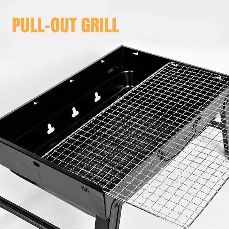 Gluschwein - 🍖 SPARE 50% 🏕️ Faltbarer tragbarer Grill mit Schublade & Ständer – Kompakt, stabil & perfekt für Camping, Garten & Balkon ✨