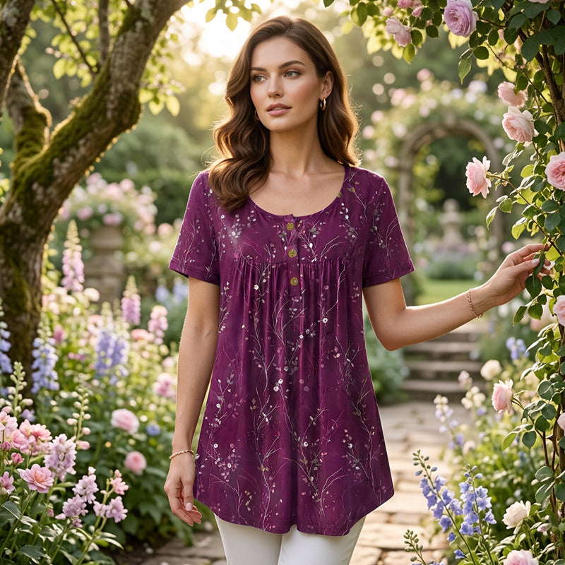 ✨🌸Blumen-Top mit Plisseefalten – locker, bequem & elegant