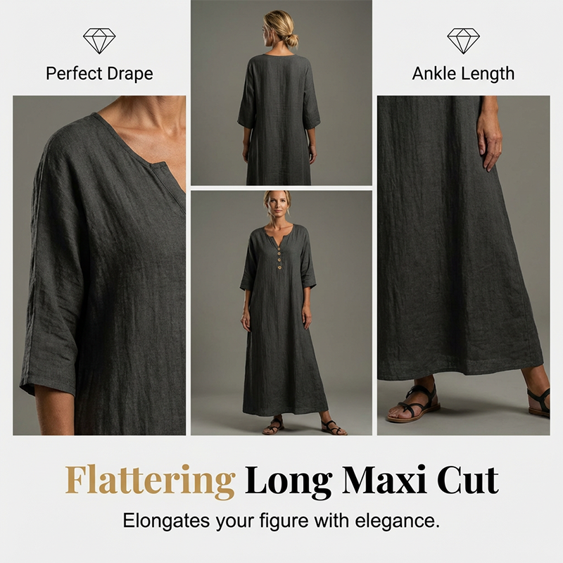 Lässiges Maxikleid für Damen mit V-Ausschnitt und lockerer Passform
