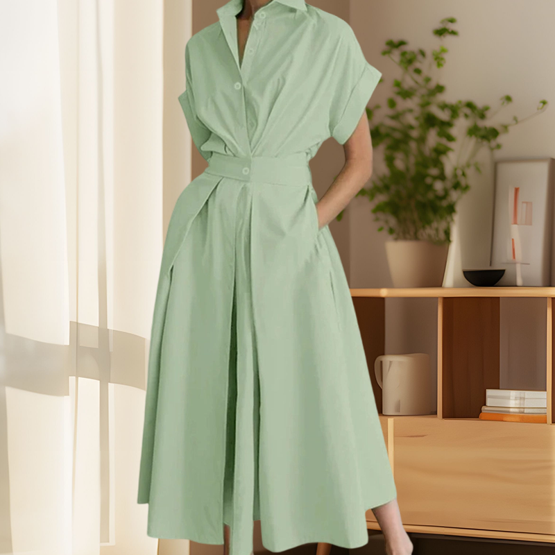 Elegantes Hemdblusenkleid in A-Linie mit Reverskragen und hoher Taille🌸