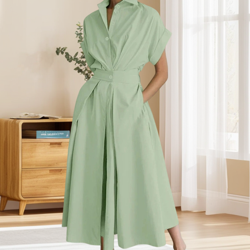 Elegantes Hemdblusenkleid in A-Linie mit Reverskragen und hoher Taille🌸