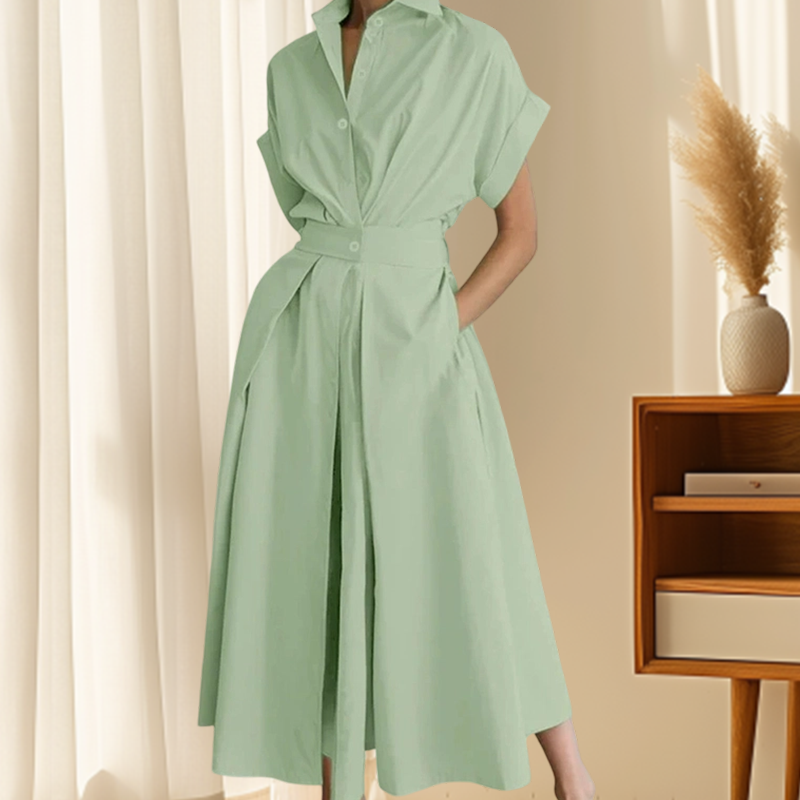 Elegantes Hemdblusenkleid in A-Linie mit Reverskragen und hoher Taille🌸