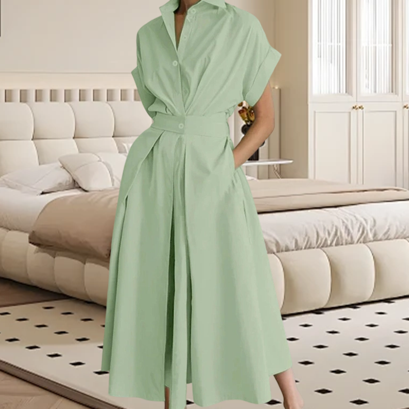 Elegantes Hemdblusenkleid in A-Linie mit Reverskragen und hoher Taille🌸