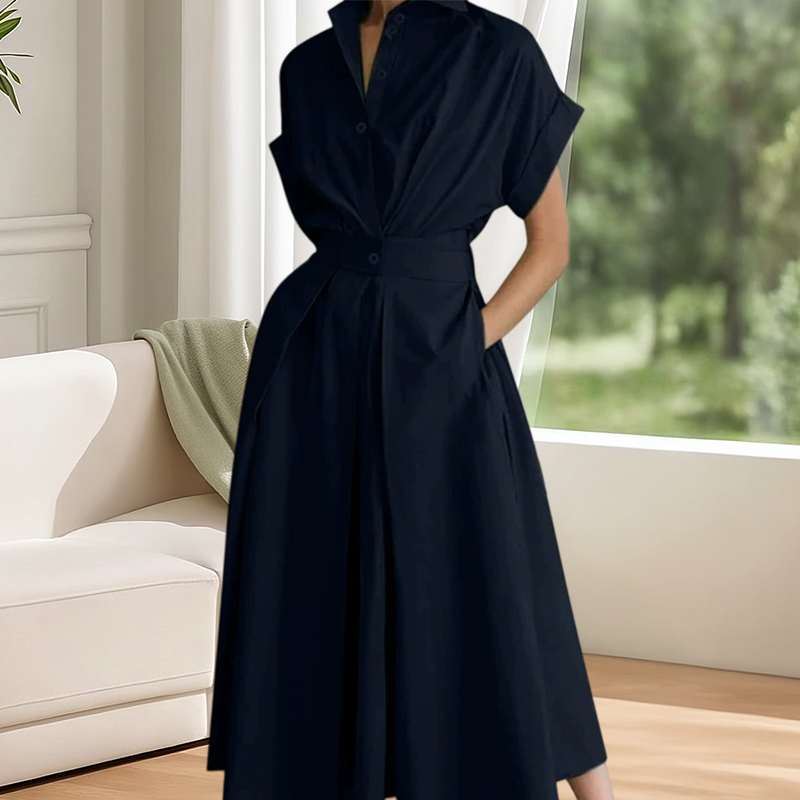 Elegantes Hemdblusenkleid in A-Linie mit Reverskragen und hoher Taille🌸