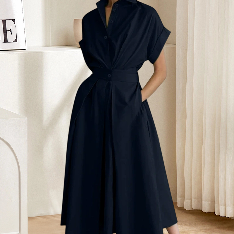 Elegantes Hemdblusenkleid in A-Linie mit Reverskragen und hoher Taille🌸