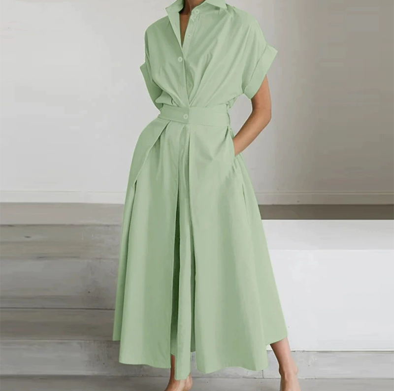 Elegantes Hemdblusenkleid in A-Linie mit Reverskragen und hoher Taille🌸