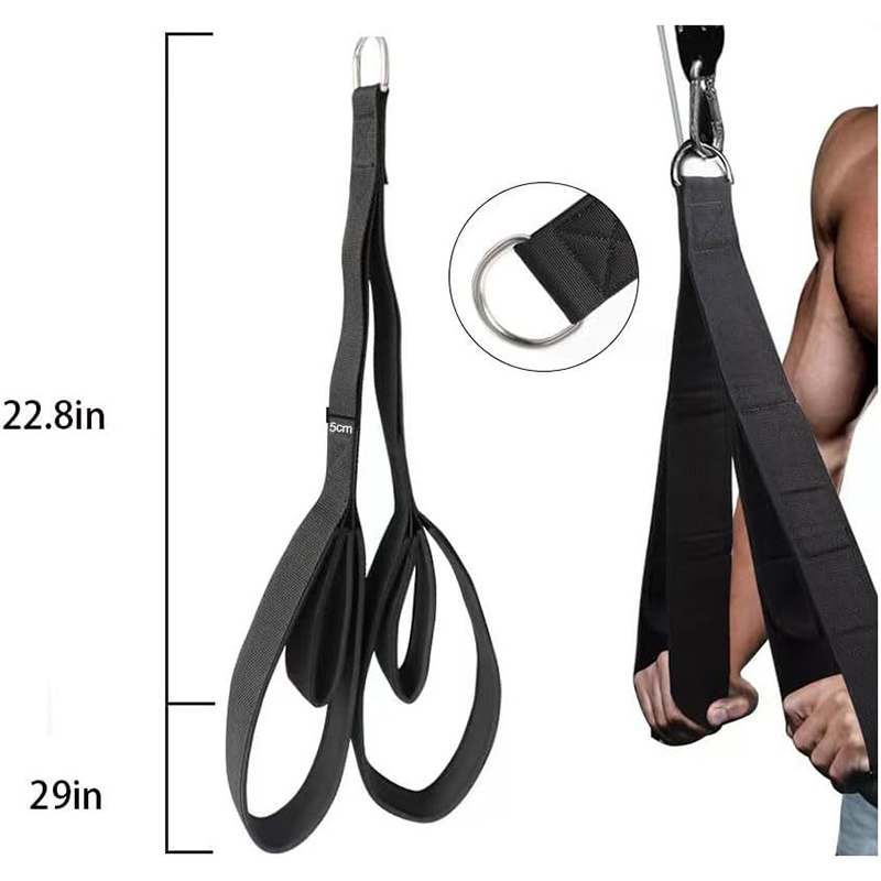 Ergonomisches Trizeps Trainingsband mit Stahl-D-Ring 🖤 Rutschfeste Schlaufen, universell passend für Kabelzug & Heimfitness, robustes Nylon Fitness Zubehör für Arme, Rücken & Schultern