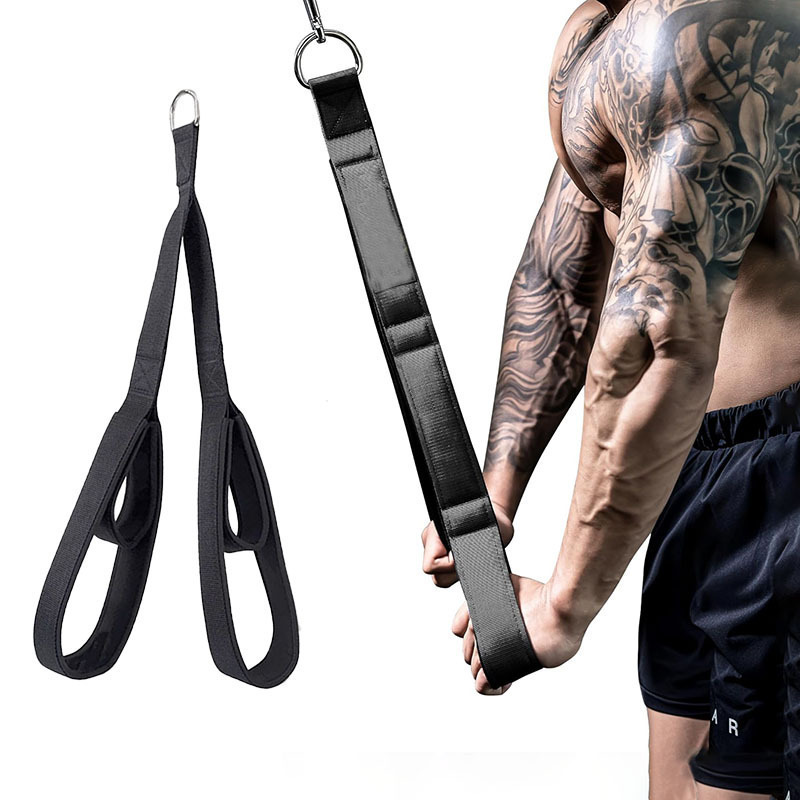Ergonomisches Trizeps Trainingsband mit Stahl-D-Ring 🖤 Rutschfeste Schlaufen, universell passend für Kabelzug & Heimfitness, robustes Nylon Fitness Zubehör für Arme, Rücken & Schultern