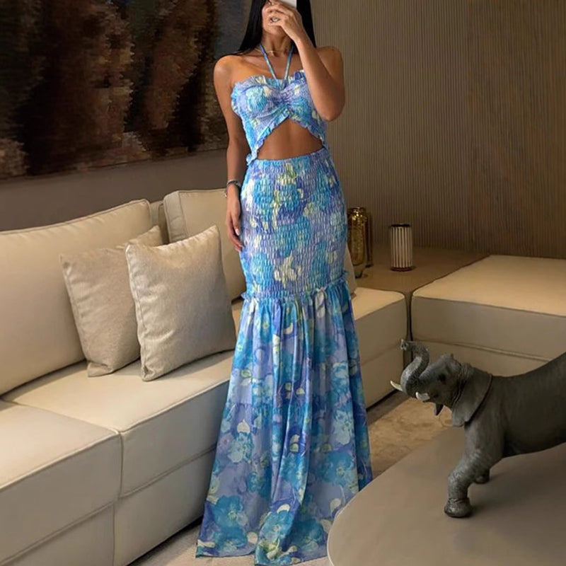 Sexy bedrucktes Cut-Out-Kleid für Damen