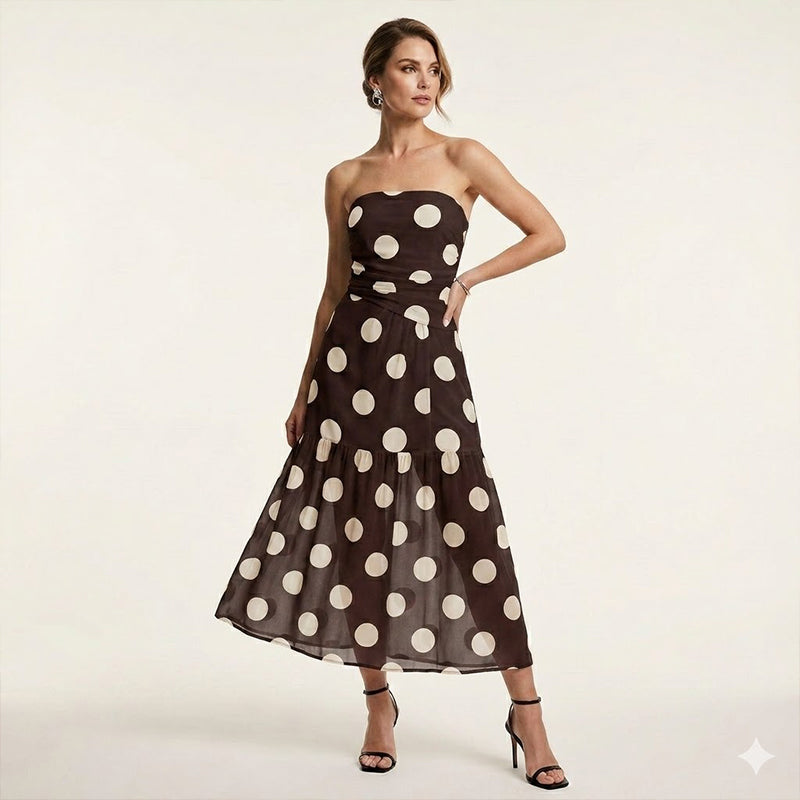 👗 50% RABATT! ✨ Elegantes Trägerloses Tupfen-Stufenkleid – Fließender Stoff, Schmeichelhafter Schnitt & Perfekt Für Einen Romantischen Sommerlook ☀️