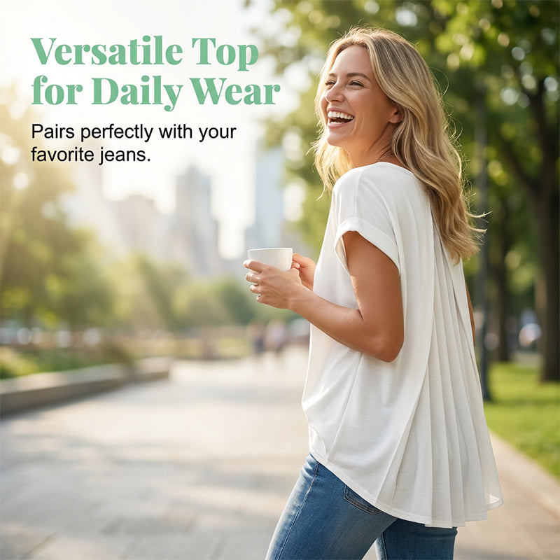 Flowy Short Sleeve Top with Inverted Pleat Back