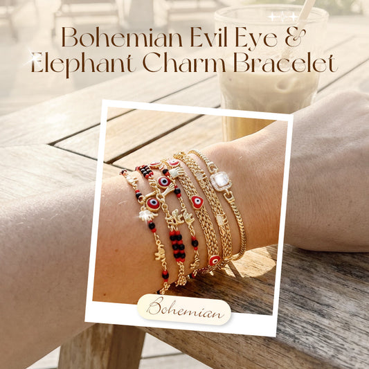 Gluschwein - ✨Perfektes Geschenk💕Armband im Bohème-Stil mit Anhängern vom bösen Blick und Elefanten