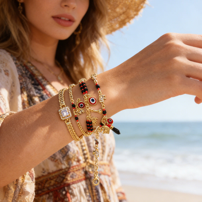 ✨Perfektes Geschenk💕Armband im Bohème-Stil mit Anhängern vom bösen Blick und Elefanten