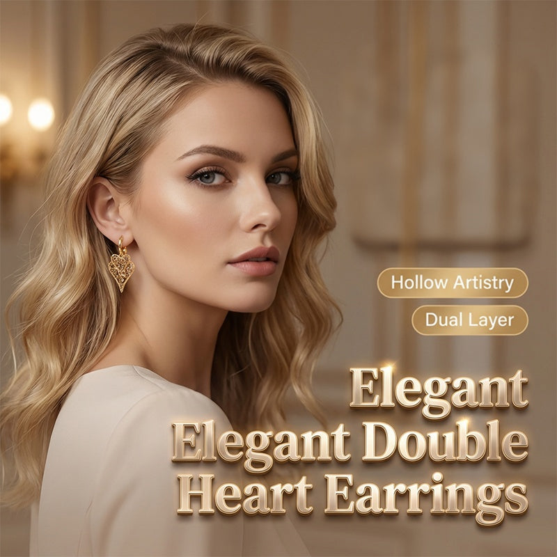 💎 LIMITED-TIME 50% RABATT! ✨ Herz-Hoop-Ohrringe – Doppel-Herz, Kaffeefarbene Kristalle, Gold, Leicht ❤️