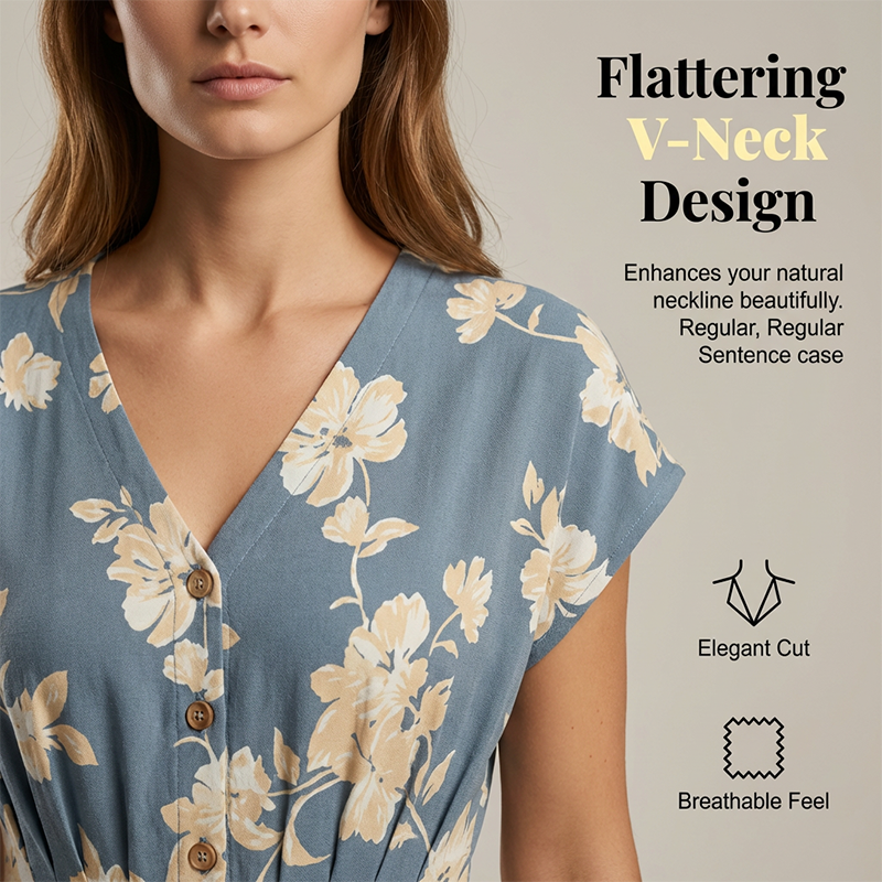 Gluschwein - ✨ Ein Must-Have für Frühling/Sommer! Midi-Kleid mit V-Ausschnitt, Blumenmuster und Knopfleiste – elegant und schick! ✨