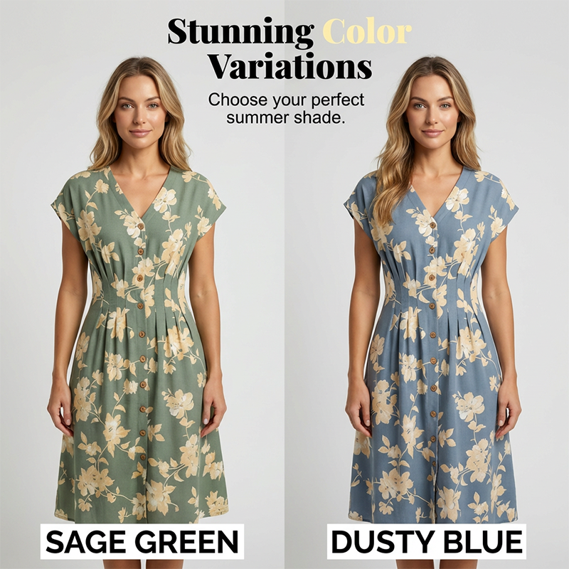 Gluschwein - ✨ Ein Must-Have für Frühling/Sommer! Midi-Kleid mit V-Ausschnitt, Blumenmuster und Knopfleiste – elegant und schick! ✨
