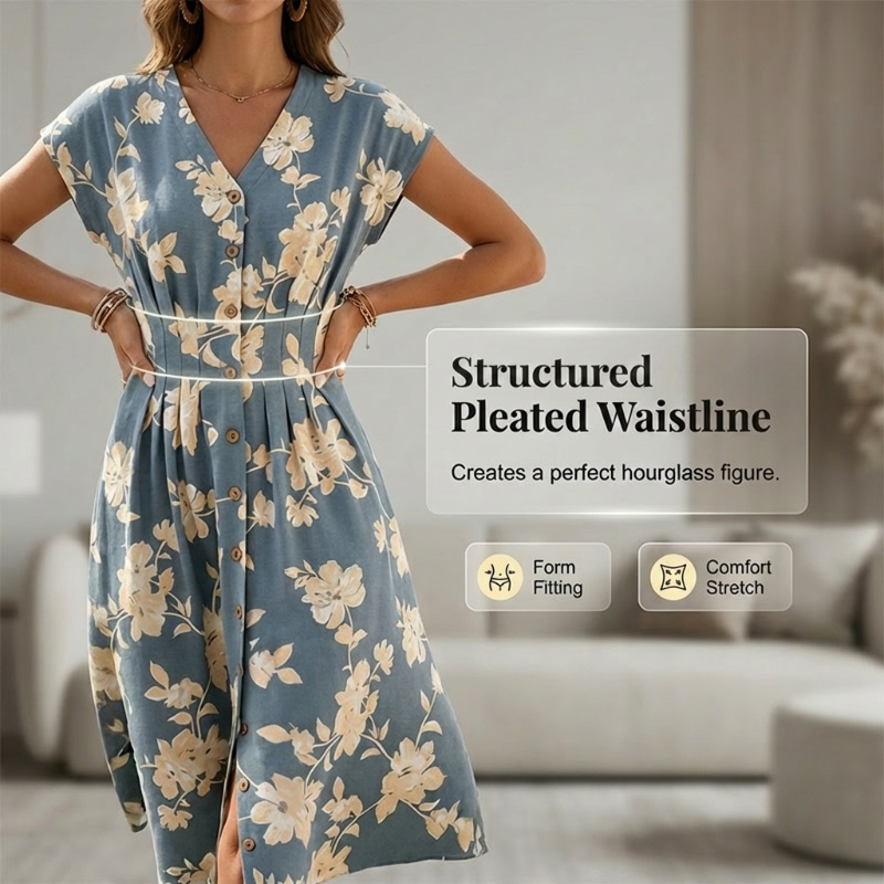 Gluschwein - ✨ Ein Must-Have für Frühling/Sommer! Midi-Kleid mit V-Ausschnitt, Blumenmuster und Knopfleiste – elegant und schick! ✨