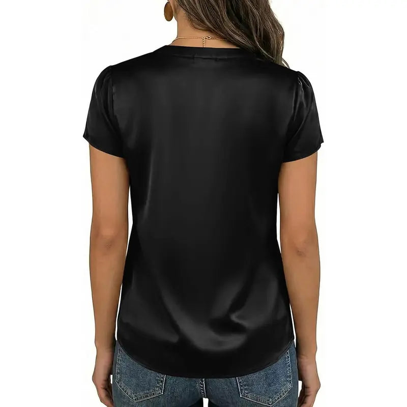 👚 50% RABATT! ✨ Lässige Damenbluse aus Satin mit kurzen Ärmeln – Glänzend, luftig & vielseitig für Büro und Freizeit 🌸