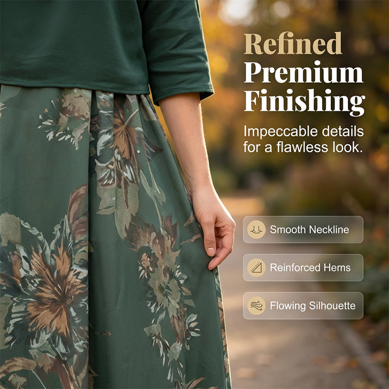Women's Mid-Length Sleeve Blouse and Printed Dress Set