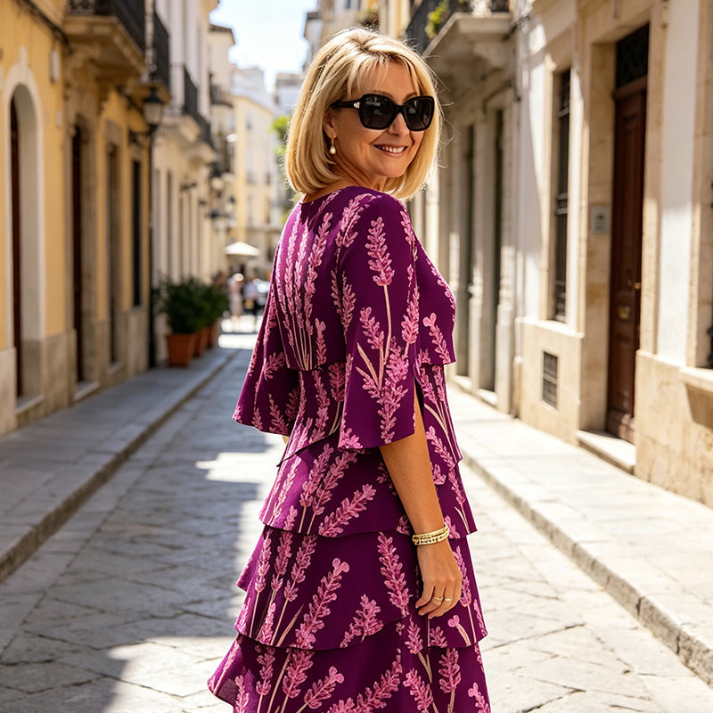 👗🌺 50% RABATT! Schickes, gestuftes Midikleid mit Blumenmuster – Romantisch, feminin & perfekt für besondere Anlässe ✨