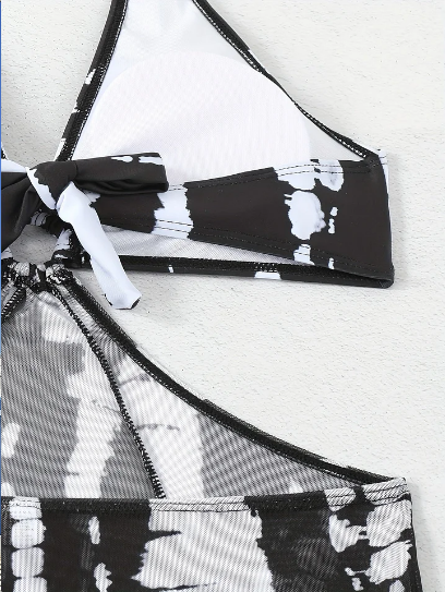 Gluschwein - ⏰ Nur noch heute limitierter 55% Rabatt! 👙 2-teiliges Bikini-Set mit transparentem Strand-Maxirock, Ring-Detail am Halsausschnitt, elastischer Stoff, trendiger Schwarz-Weiß Batik Print für Pool, Strand & Sommerurlaub ✨