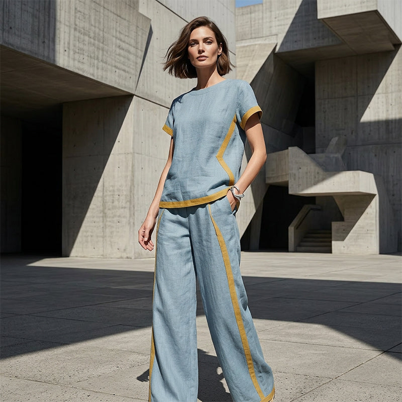 👚 50% RABATT! 🌸 Damen Casual Zweiteiler mit Kontrastbesatz – Lässiger Look, Leichter Stoff & Perfekt Für Einen Modischen, Entspannten Auftritt Im Sommer 💃