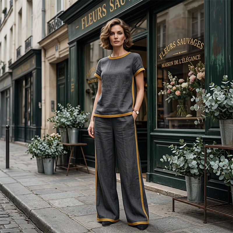 👚 50% RABATT! 🌸 Damen Casual Zweiteiler mit Kontrastbesatz – Lässiger Look, Leichter Stoff & Perfekt Für Einen Modischen, Entspannten Auftritt Im Sommer 💃