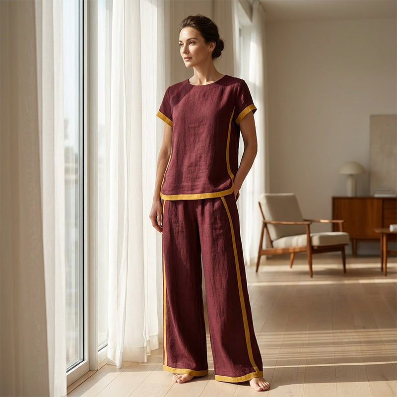👚 50% RABATT! 🌸 Damen Casual Zweiteiler mit Kontrastbesatz – Lässiger Look, Leichter Stoff & Perfekt Für Einen Modischen, Entspannten Auftritt Im Sommer 💃