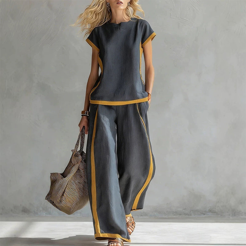👚 50% RABATT! 🌸 Damen Casual Zweiteiler mit Kontrastbesatz – Lässiger Look, Leichter Stoff & Perfekt Für Einen Modischen, Entspannten Auftritt Im Sommer 💃